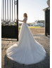 Long Sleeves Beaded Ivory Lace Tulle Slit Sparkly Wedding Dress